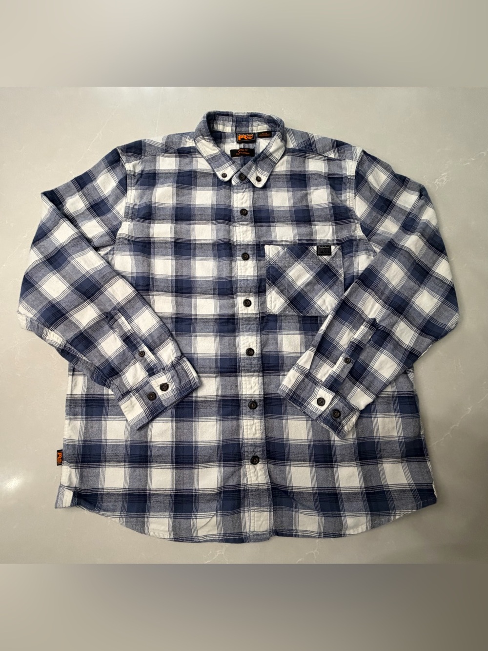 Timberland PRO Woodfort Flex Flannel Shirt Blue White Plaid Men’s XL Regular